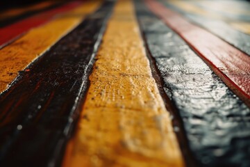 Poster - A close up view of a wooden table. Suitable for interior design, home decor, or furniture-related projects