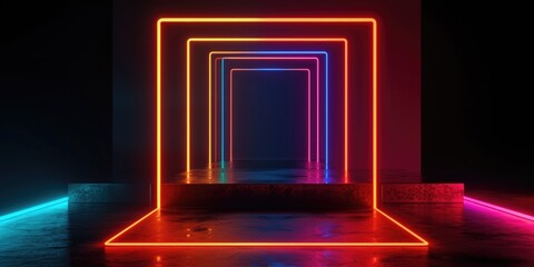 Aufkleber - A room illuminated with vibrant neon lights. Perfect for adding a modern and colorful touch to any project or design