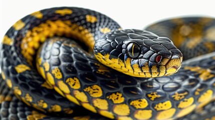 Poster - A close-up photograph of a snake on a white surface. This image can be used for educational materials or in articles about reptiles