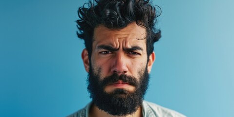 Poster - A close-up view of a man with a beard. This image can be used to portray masculinity, style, and individuality
