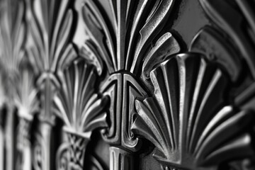 Aufkleber - A black and white photo of a decorative wall. Perfect for adding a touch of elegance to any project