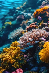 Aufkleber - A vibrant coral reef showcasing a multitude of different colors. Perfect for marine enthusiasts or educational materials on marine ecosystems