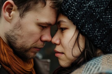 Poster - A picture of a man and a woman engaged in a mutual gaze. Suitable for illustrating relationships, love, and connection