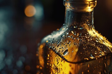 Poster - A close-up view of a beer bottle placed on a table. Suitable for various uses