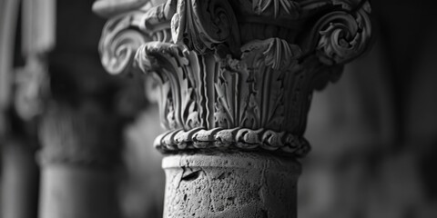 Fototapete - A black and white photo featuring a column. Suitable for architectural, historical, or design projects