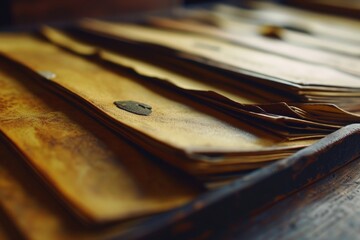 Poster - A pile of old books sitting on top of a wooden table. Perfect for educational or nostalgic projects