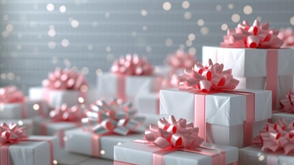 Aufkleber - A collection of white boxes adorned with pretty pink bows. Perfect for gift-giving or decorating any special occasion