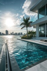 Aufkleber - A large swimming pool next to a beautiful beach. Perfect for relaxation and fun in the sun