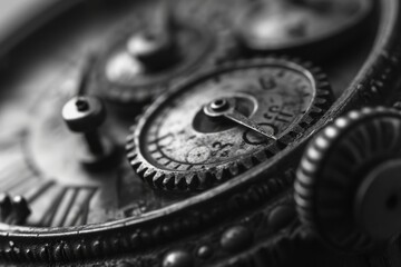 Poster - A detailed close-up view of a clock with gears. This image can be used to depict time, precision, mechanics, or the concept of time management
