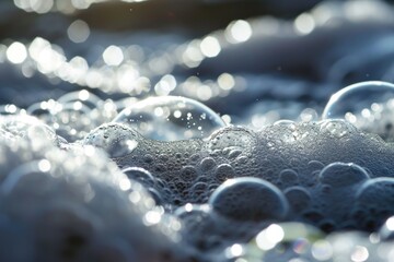 Poster - A close up view of a bunch of bubbles. This image can be used to represent concepts such as joy, childhood, playfulness, or relaxation