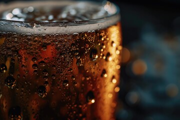 Poster - A detailed close-up view of a glass filled with beer. Ideal for use in food and beverage related projects