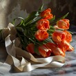 luxury bouquet of peach color tulips with cream ribbon