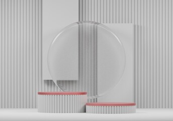 Poster - minimal pink rose gold podium with white backdrop, elegant pedestal product display, 3D Rendering