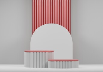Poster - minimal pink rose gold podium with white backdrop, elegant pedestal product display, 3D Rendering
