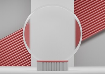 Poster - minimal pink rose gold podium with white backdrop, elegant pedestal product display, 3D Rendering