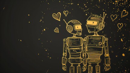 Wall Mural - Robot Lovers for Valentine Day