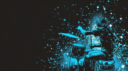 Canvas Print - silhouette of Drummer in hand sketch style