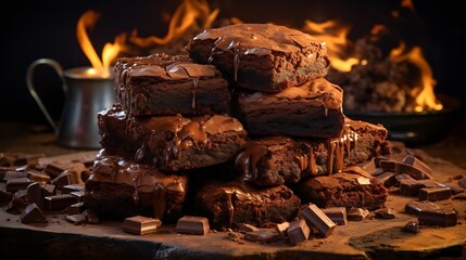 Poster - Pile of Delicious Chocolate Brownies : Generative AI