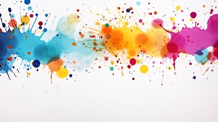Leinwandbilder - Colorful ink splashes. Paint splatters on bright material. Multi color dots. Watercolor on white paper. : Generative AI