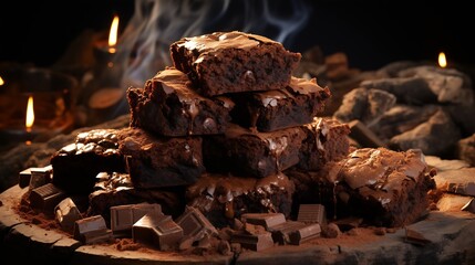 Wall Mural - Pile of Delicious Chocolate Brownies : Generative AI