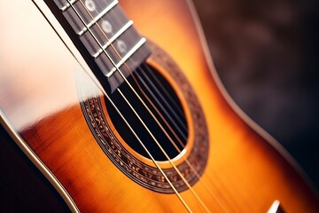 Aufkleber - Musical instrument acoustic guitar with strings selective focus close-up : Generative AI