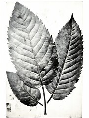 Poster - Stylish grunge ink stamp. Prints. Imprint. Stamp. Pattern with leaf. Prints of autumn plants on a white background leaf. Grunge leaves. Leaf stamp : Generative AI