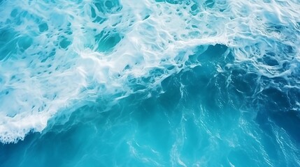 Poster - From above aerial view of turquoise ocean water with splashes and foam for abstract natural background and texture : Generative AI