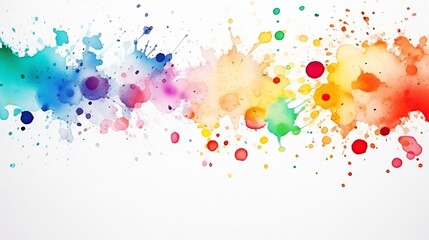 Leinwandbilder - Colorful ink splashes. Paint splatters on bright material. Multi color dots. Watercolor on white paper. : Generative AI