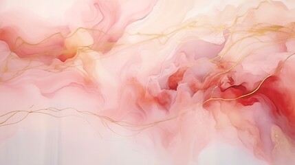 Poster - Natural luxury abstract fluid art painting in alcohol ink technique. Tender and dreamy wallpaper. Mixture of colors creating transparent waves and golden swirls. For posters, other pri : Generative AI