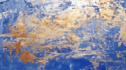 Poster - Blue alcohol stains of paint with the addition of gold powder. Subtle waves of paint, abstract blue waves of the ocean, lines of marble. Liquid paints, gradient stains, painting. : Generative AI