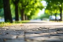 Road From The Ground Level - Shallow Depth Of Field And Trees Bokeh. : Generative AI