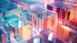 Abstract background with closeup shot of glossy crystal block with multicolored gradient reflection on blurred mirror surface : Generative AI