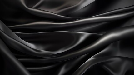Poster - Black gray satin dark fabric texture luxurious shiny that is abstract silk cloth background with patterns soft waves blur beautiful. : Generative AI