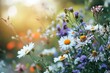 A soft-focus bouquet of wildflowers with a clear space beside it, a natural and gentle background for sweet nothings copy-space