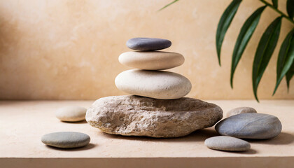 Tranquil stack of pebbles, symbolizing balance and peace in spa setting