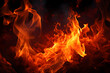 Fire on black background.Fire flames.Fire flame isolated on black isolated background Beautiful yellow, orange and red and red blaze fire flame texture style.burning fire flame