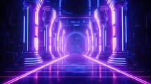 Futuristic Sci-fi Blue And Purple Neon Tube Lights Glowing With Smoke Wall