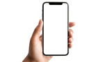 Fototapeta  - hand holding smart phone isolated on transparent background Remove png, Clipping Path, pen tool
