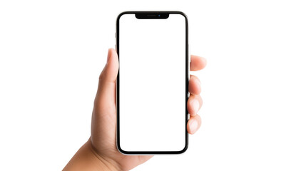 hand holding smart phone isolated on transparent background remove png, clipping path, pen tool
