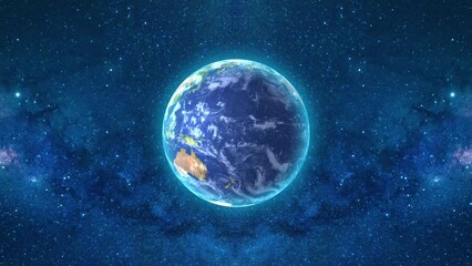 seamless loop footage of planet earth whole round 3d orbital rotation with full of stars background.
