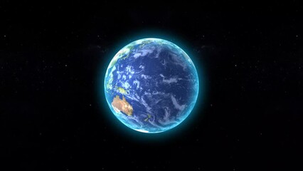 Wall Mural - Seamless loop footage of planet earth whole round 3D orbital rotation with milky way background. 360 degree spinning globe sphere with realistic geography.
