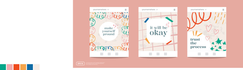 social media post and web internet ads creative frame template cover set with abstract colorful cute