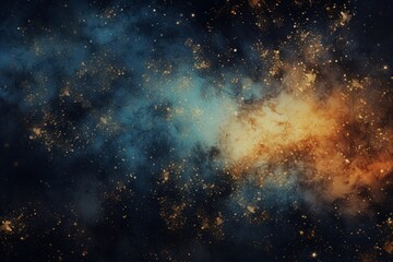 Wall Mural - Blue and orange cosmic nebula background with golden stardust texture for abstract design