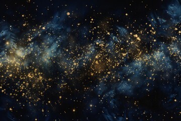 Wall Mural - Golden glitter stars on dark blue cosmic abstract background for luxury design