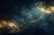 abstract blue and gold background with particles. golden light sparkle and star shape on dark endless space wallpaper. Christmas theme. Shiny texture, galaxy concept