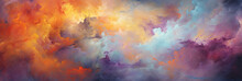 Cloud Painting In Orange, Yellow, Blue, Red And Purple Colors, Generative AI