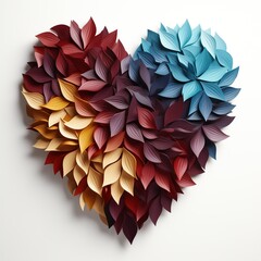 Wall Mural - heart made of colorful leafs on white background