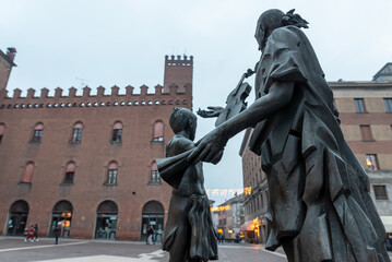 Sticker - Statue of Stradivari, the most famous Italian luthier. Cremona.