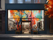 Vibrant art gallery front with colorful abstract window display. Contemporary aesthetic. Generative AI