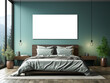 © ImageFlow - Spacious bedroom with large empty frame and mountain view. Modern home design. Generative AI